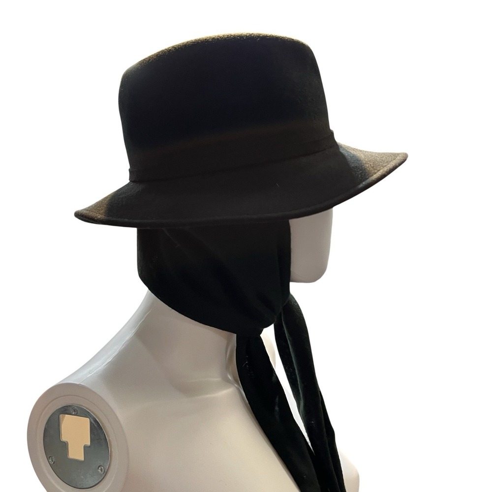 Vintage Doeskin Hat Black Felt Wide Brim Boater Attached Scarf Bollman Hat Co